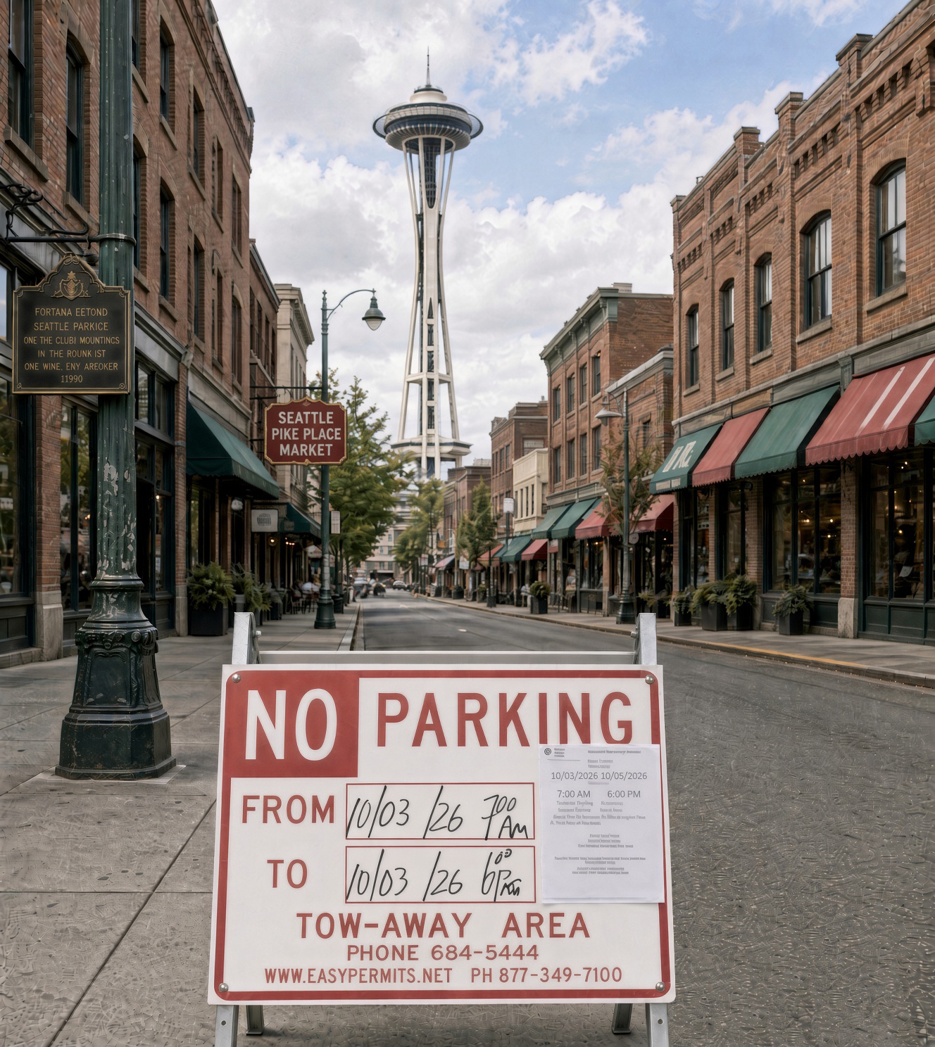 EasyPermits permit specialist next to a no parking permit sign